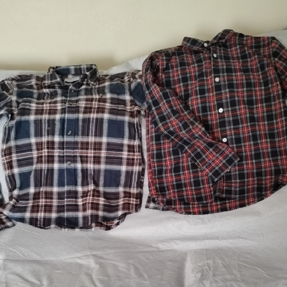 Old Navy Kids Plaid Button Down Shirts - Blue and Red